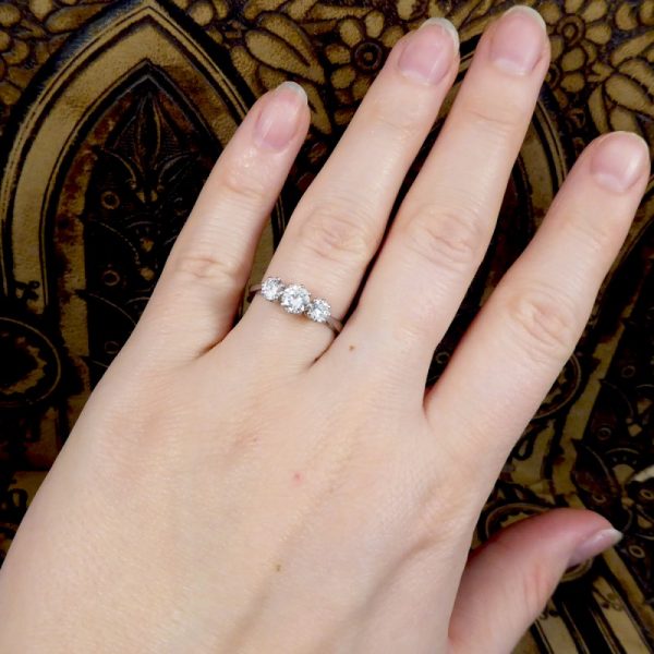 Vintage 1 Carat Diamond Three Stone Platinum Ring