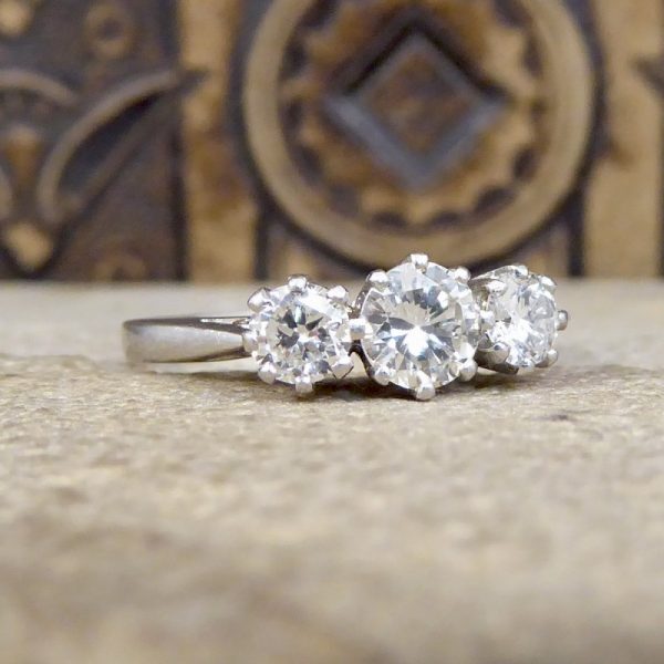 Vintage 1 Carat Diamond Three Stone Platinum Ring