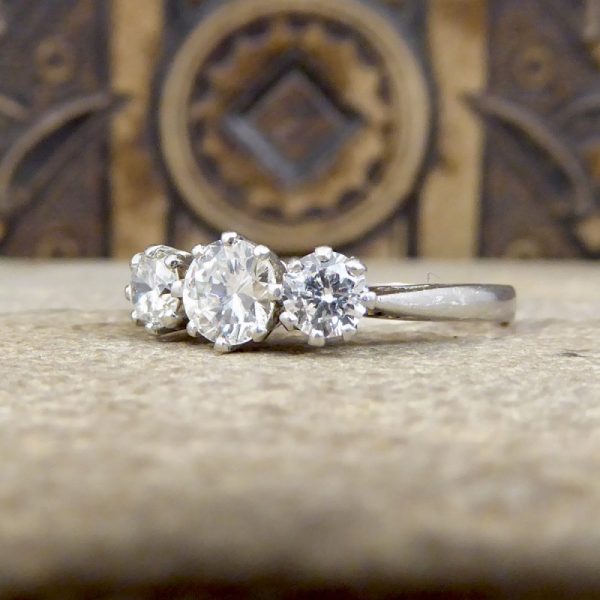 Vintage 1 Carat Diamond Three Stone Platinum Ring