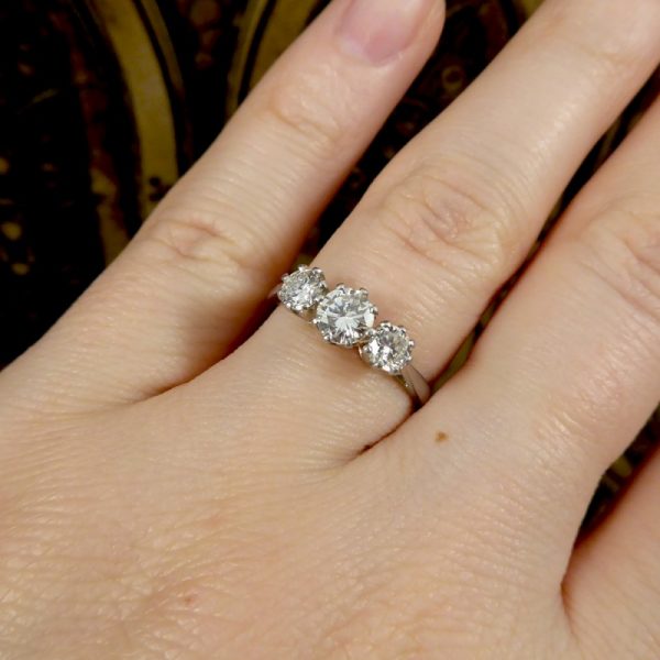 Vintage 1 Carat Diamond Three Stone Platinum Ring