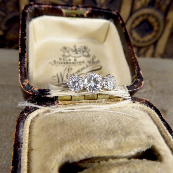 Vintage 1 Carat Diamond Three Stone Platinum Ring