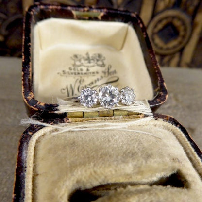 Vintage 1 Carat Diamond Three Stone Platinum Ring