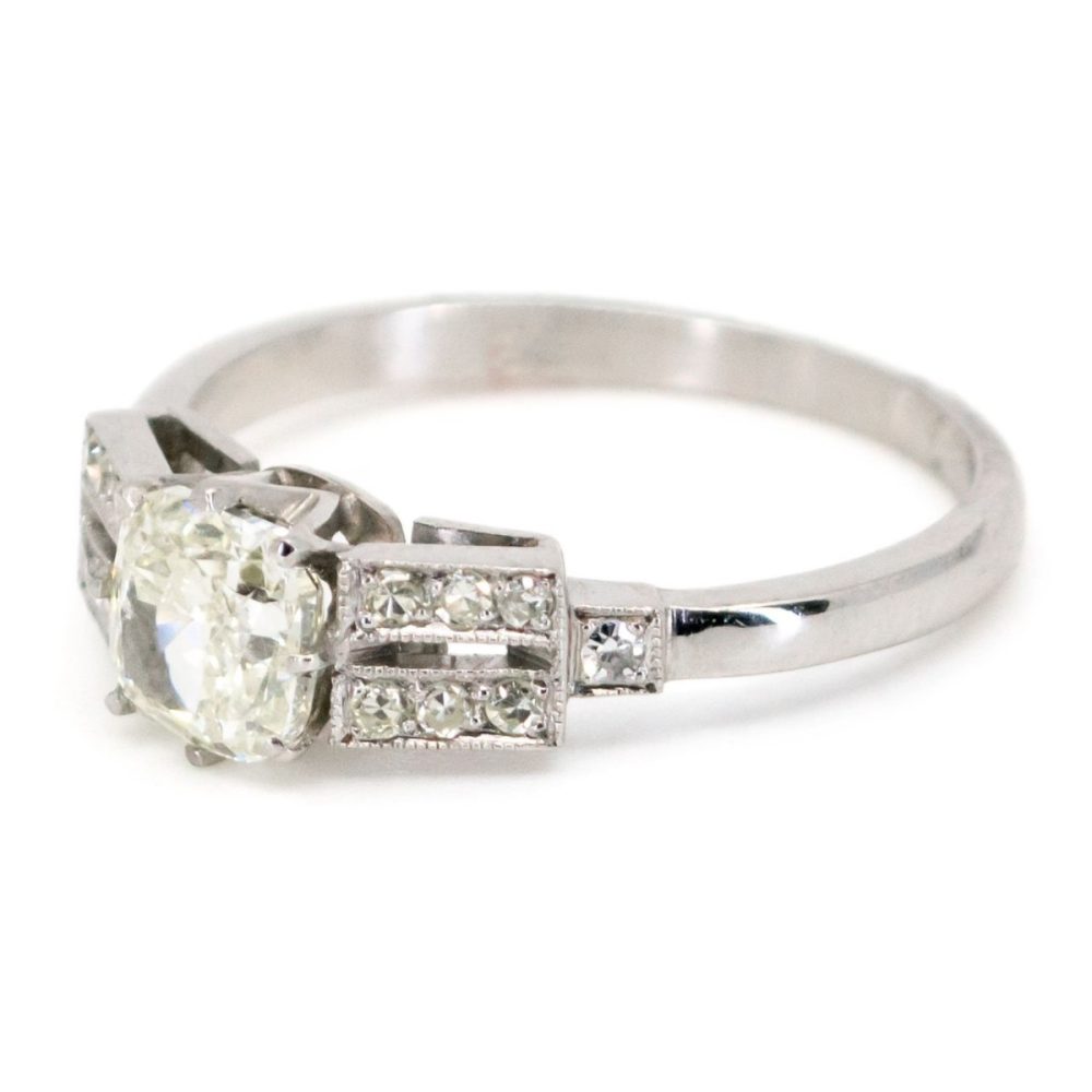 Vintage 1.01ct Cushion Cut Diamond Platinum Ring