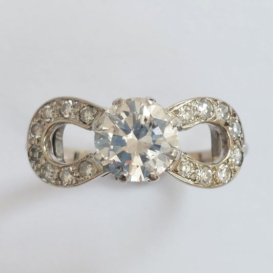 Vintage 1.10ct Diamond Solitaire Bow Ring
