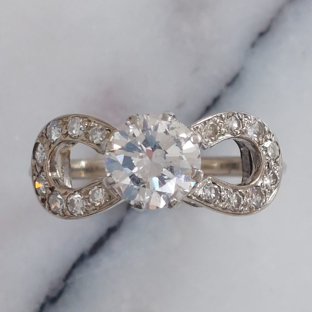 Vintage 1.10ct Diamond Solitaire Bow Ring