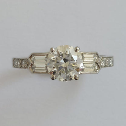 Vintage 1.14ct Diamond Ring with Baguette Diamond Shoulders