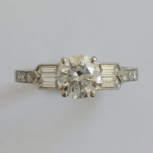 Vintage 1.14ct Diamond Ring with Baguette Diamond Shoulders