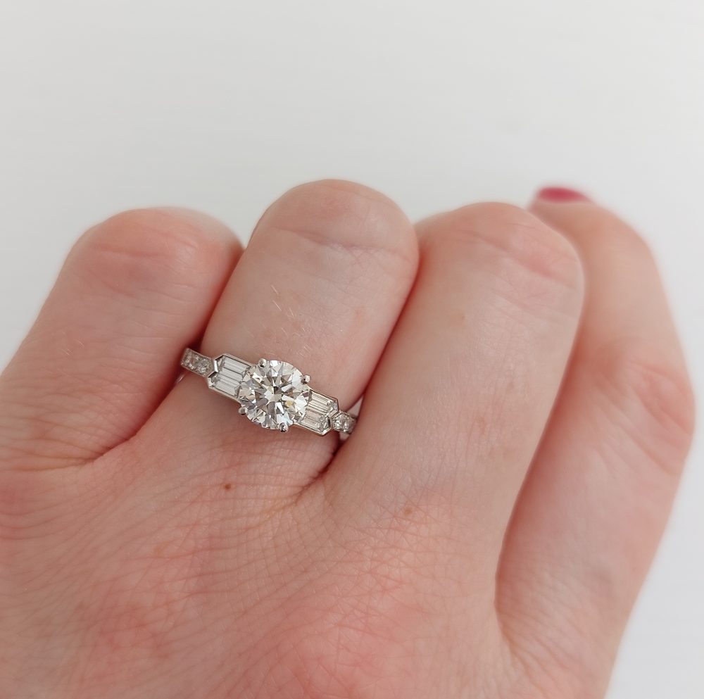 Vintage 1.14ct Diamond Ring with Baguette Diamond Shoulders