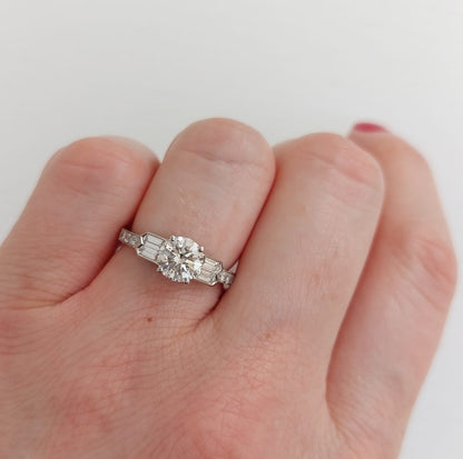 Vintage 1.14ct Diamond Ring with Baguette Diamond Shoulders