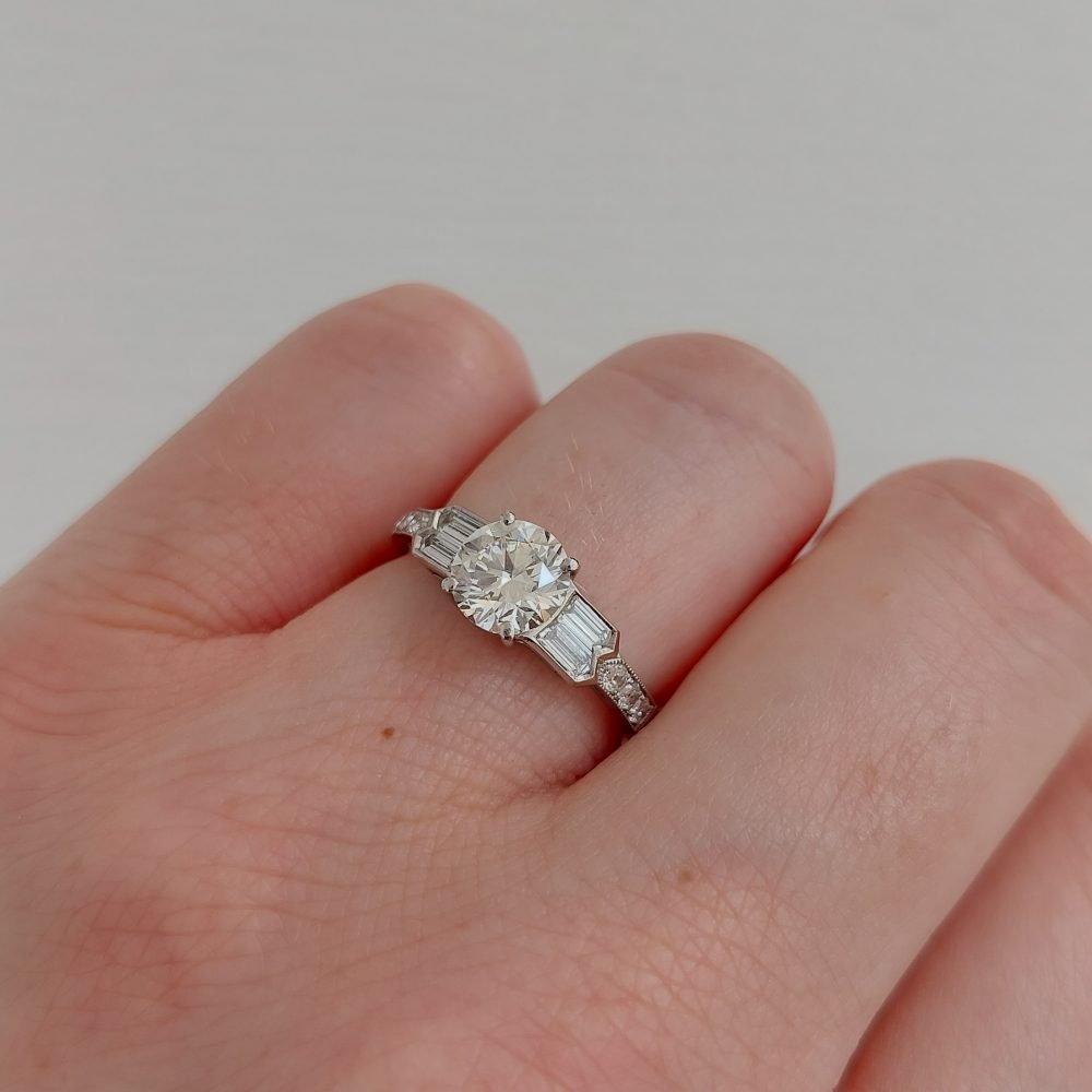 Vintage 1.14ct Diamond Ring with Baguette Diamond Shoulders