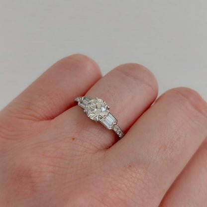 Vintage 1.14ct Diamond Ring with Baguette Diamond Shoulders