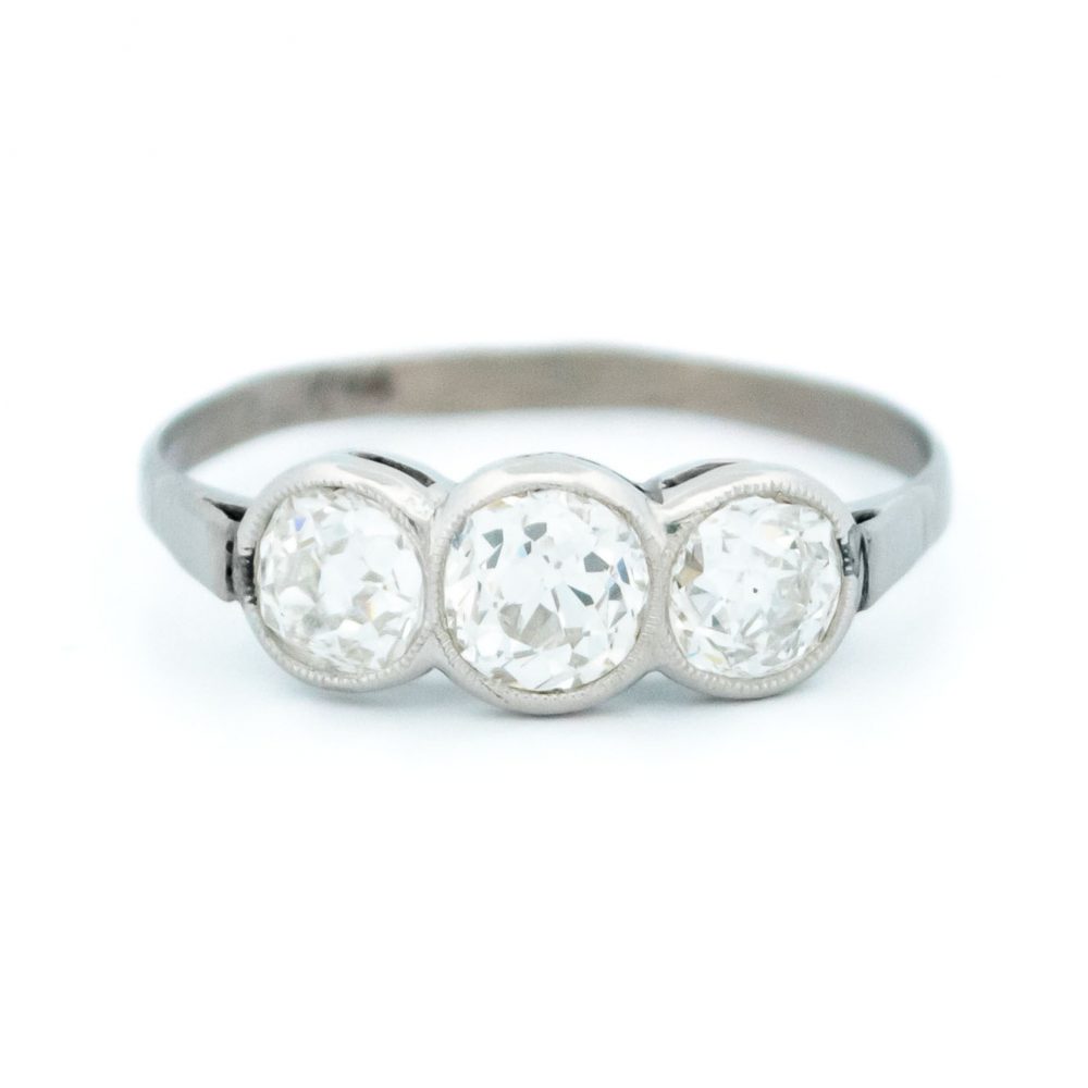 Vintage 1.20ct Old Mine Cut Diamond Three Stone Ring