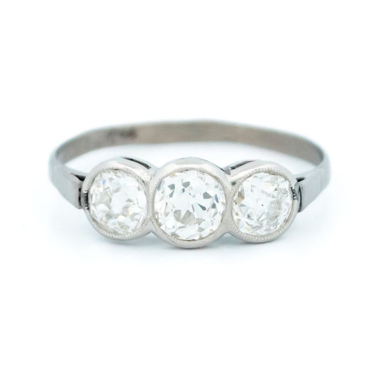 Vintage 1.20ct Old Mine Cut Diamond Three Stone Ring