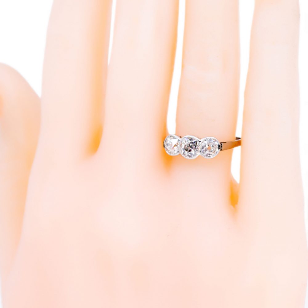 Vintage 1.20ct Old Mine Cut Diamond Three Stone Ring