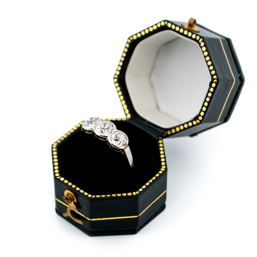 Vintage 1.20ct Old Mine Cut Diamond Three Stone Ring