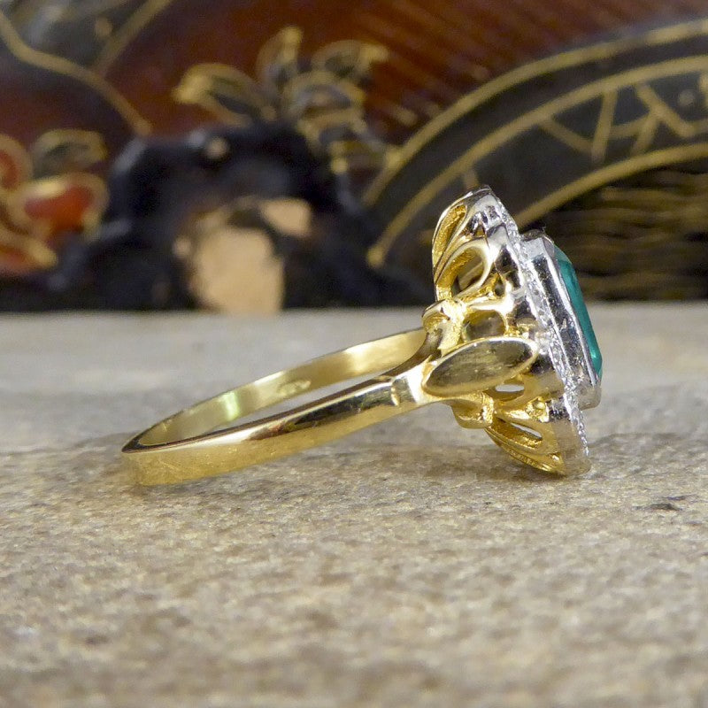 Vintage 1.25ct Emerald and 0.50ct Diamond Cluster Ring