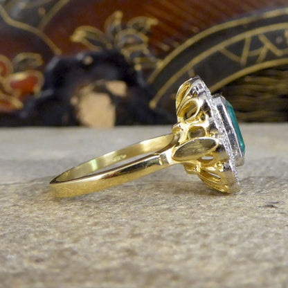 Vintage 1.25ct Emerald and 0.50ct Diamond Cluster Ring