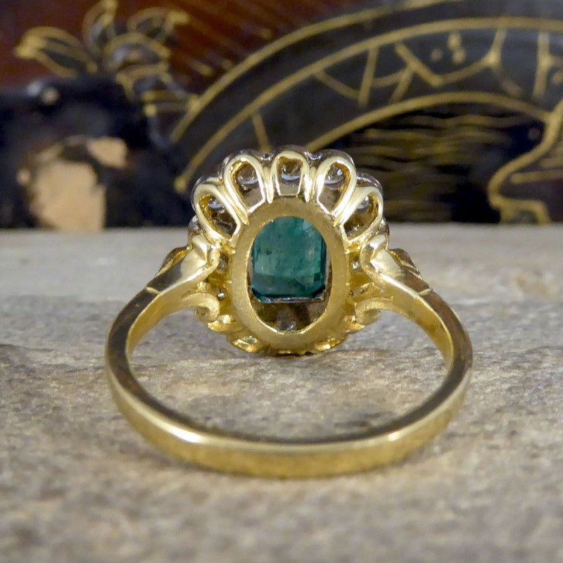Vintage 1.25ct Emerald and 0.50ct Diamond Cluster Ring