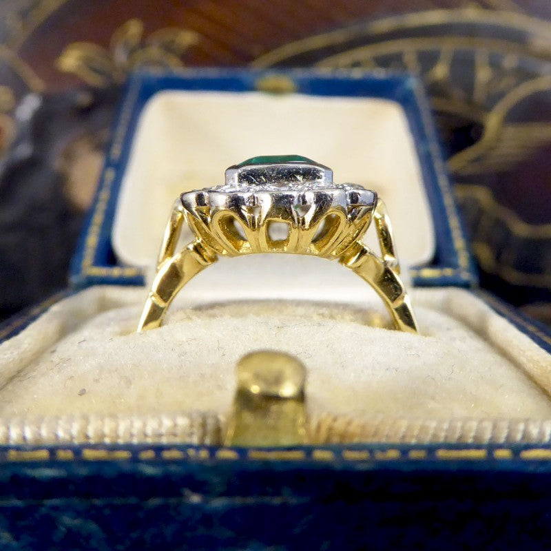 Vintage 1.25ct Emerald and 0.50ct Diamond Cluster Ring