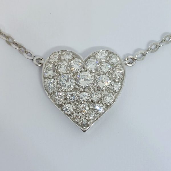 Vintage 1.25ct Pavé Diamond Heart Pendant Necklace