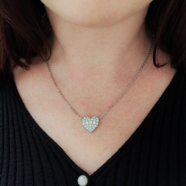 Vintage 1.25ct Pave Diamond Heart Pendant Necklace