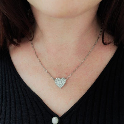 Vintage 1.25ct Pave Diamond Heart Pendant Necklace
