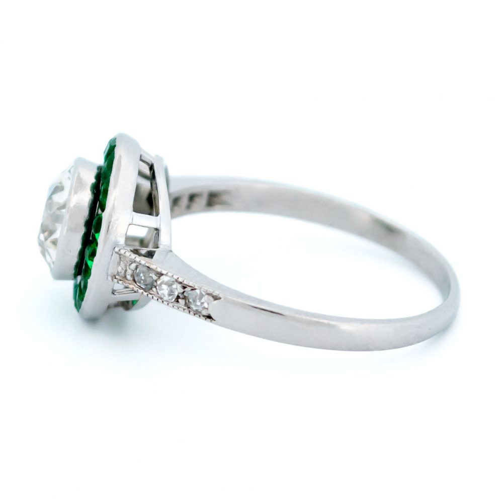 Vintage 1.30ct Diamond and Emerald Target Cluster Ring