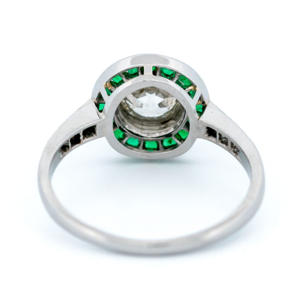 1 Carat Old Cut Diamond and Emerald Target Cluster Engagement Ring