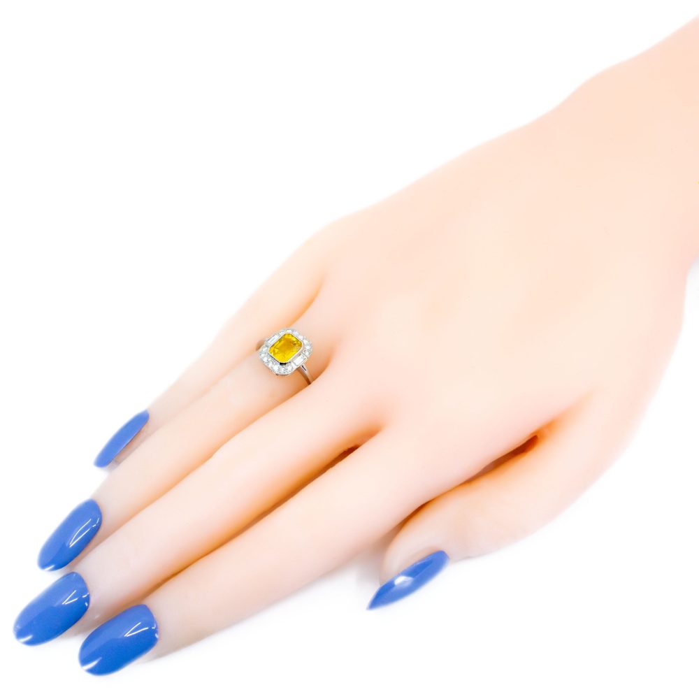 Vintage 1.30ct Yellow Sapphire and Diamond Cluster Ring