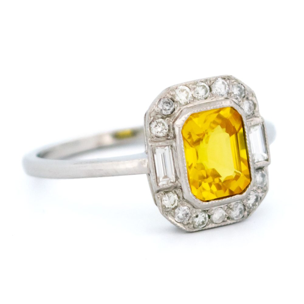 Vintage 1.30ct Yellow Sapphire and Diamond Cluster Ring