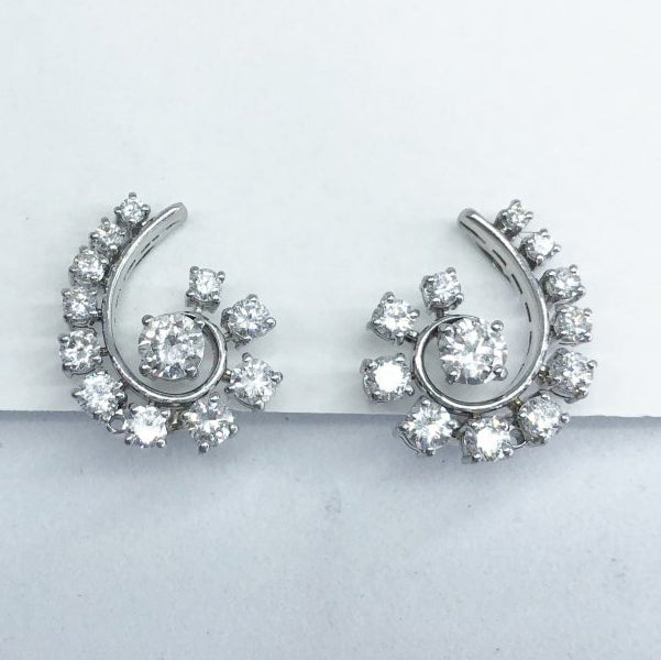 Vintage 1.30ct Diamond Swirl Cluster Clip On Earrings