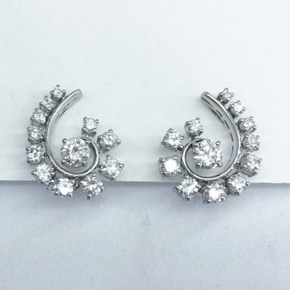 Vintage 1.30ct Diamond Swirl Cluster Clip On Earrings