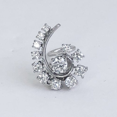 Vintage 1.30ct Diamond Swirl Cluster Clip On Earrings