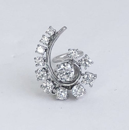 Vintage 1.30ct Diamond Swirl Cluster Clip On Earrings
