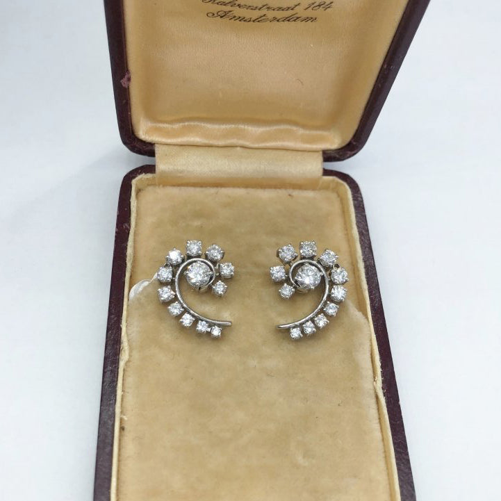 Vintage 1950s 1960s Diamond Cluster Clip Earrings 1.30 carat total