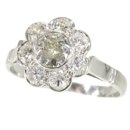 Vintage 1.32ct Diamond Cluster Platinum Ring