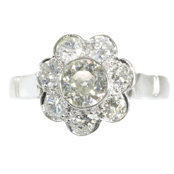 Vintage 1.32ct Diamond Cluster Platinum Ring