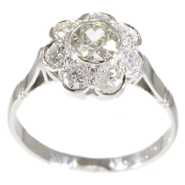 Vintage 1.32ct Diamond Cluster Platinum Ring
