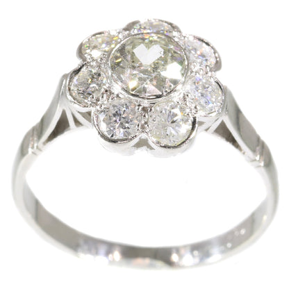 Vintage 1.32ct Diamond Cluster Platinum Ring