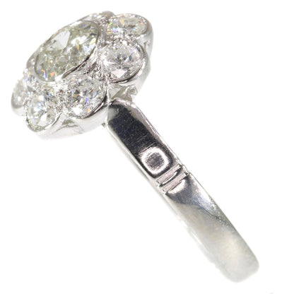 Vintage 1.32ct Diamond Cluster Platinum Ring