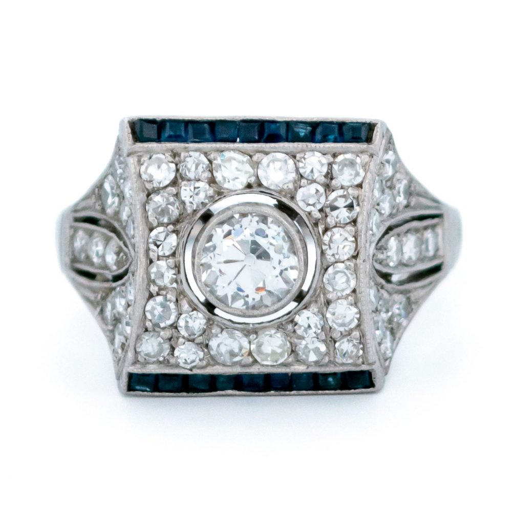 Vintage 1.45ct Diamond and Sapphire Panel Ring