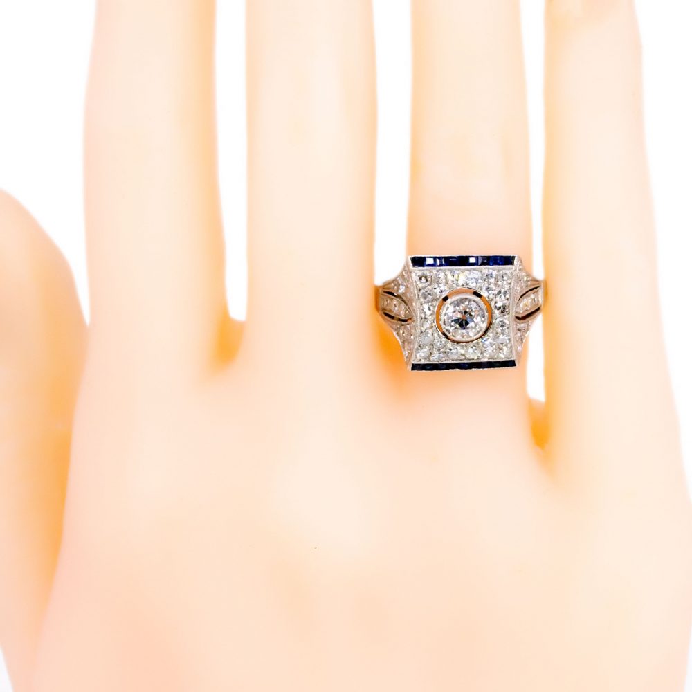Vintage 1.45ct Diamond and Sapphire Panel Ring