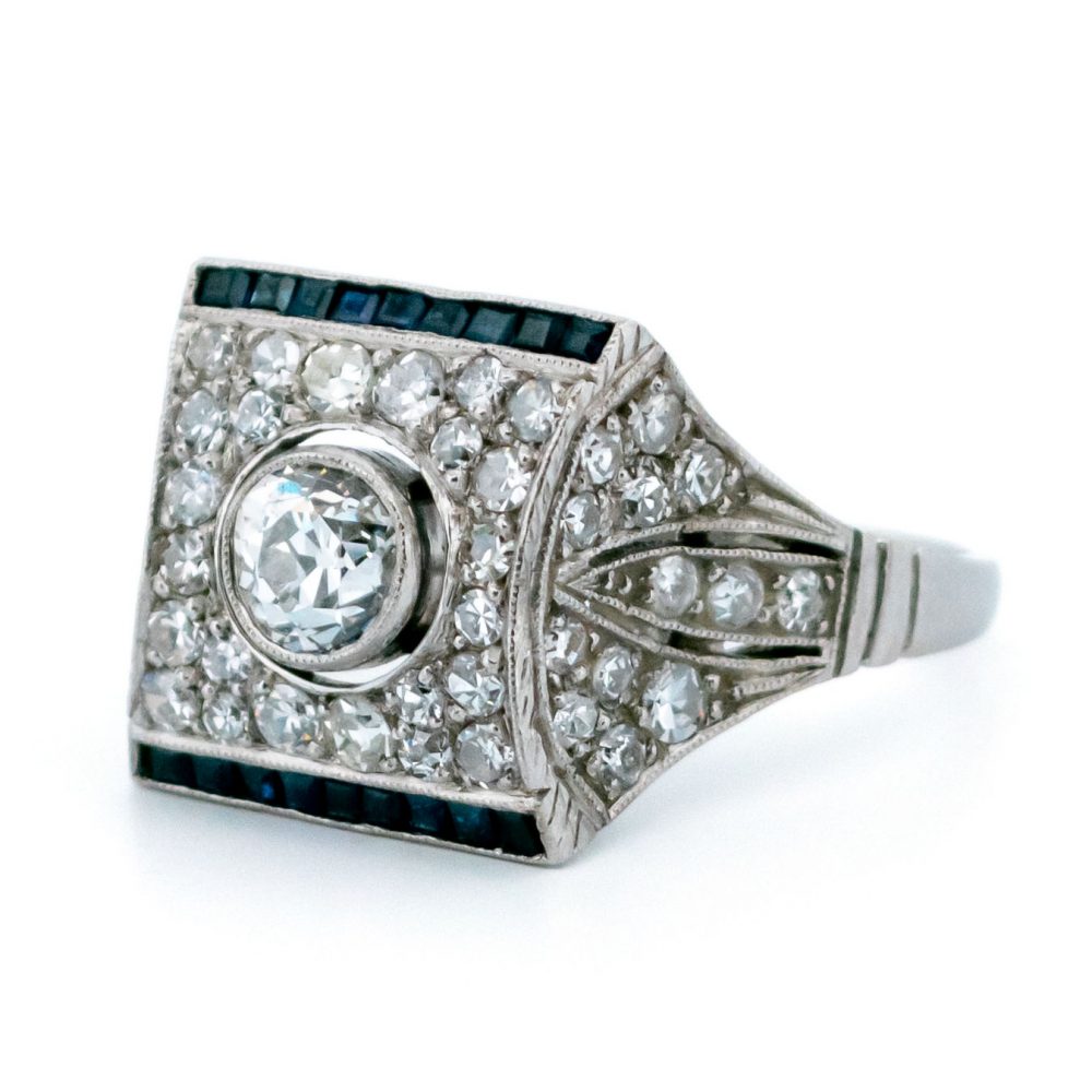 Vintage 1.45ct Diamond and Sapphire Panel Ring