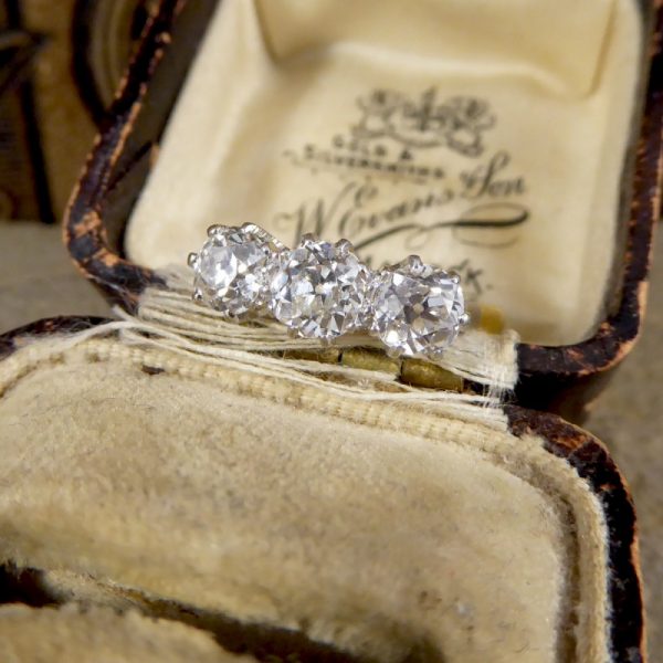 Vintage 1.48ct Old European Cut Diamond Three Stone Ring