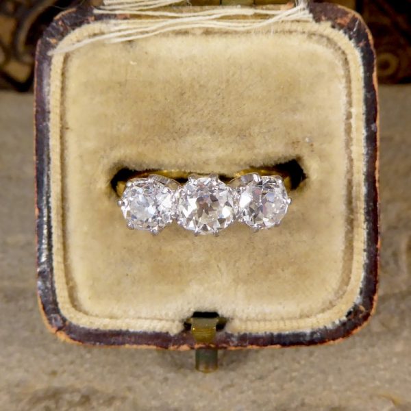 Vintage 1.48ct Old European Cut Diamond Three Stone Ring