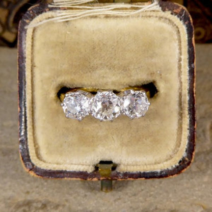 Vintage 1.48ct Old European Cut Diamond Three Stone Ring