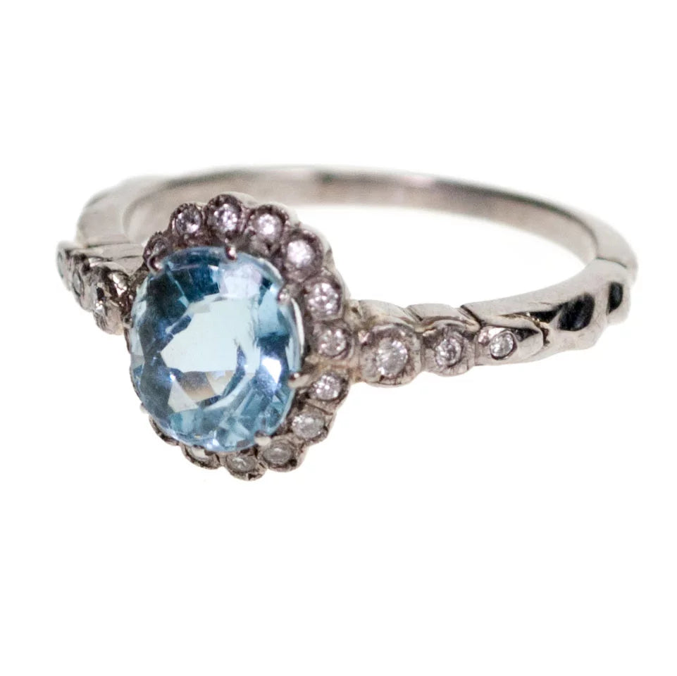 Vintage 1.50ct Aquamarine and Diamond Cluster Ring
