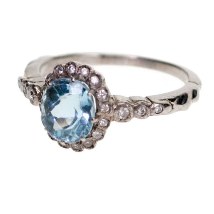 Vintage 1.50ct Aquamarine and Diamond Cluster Ring