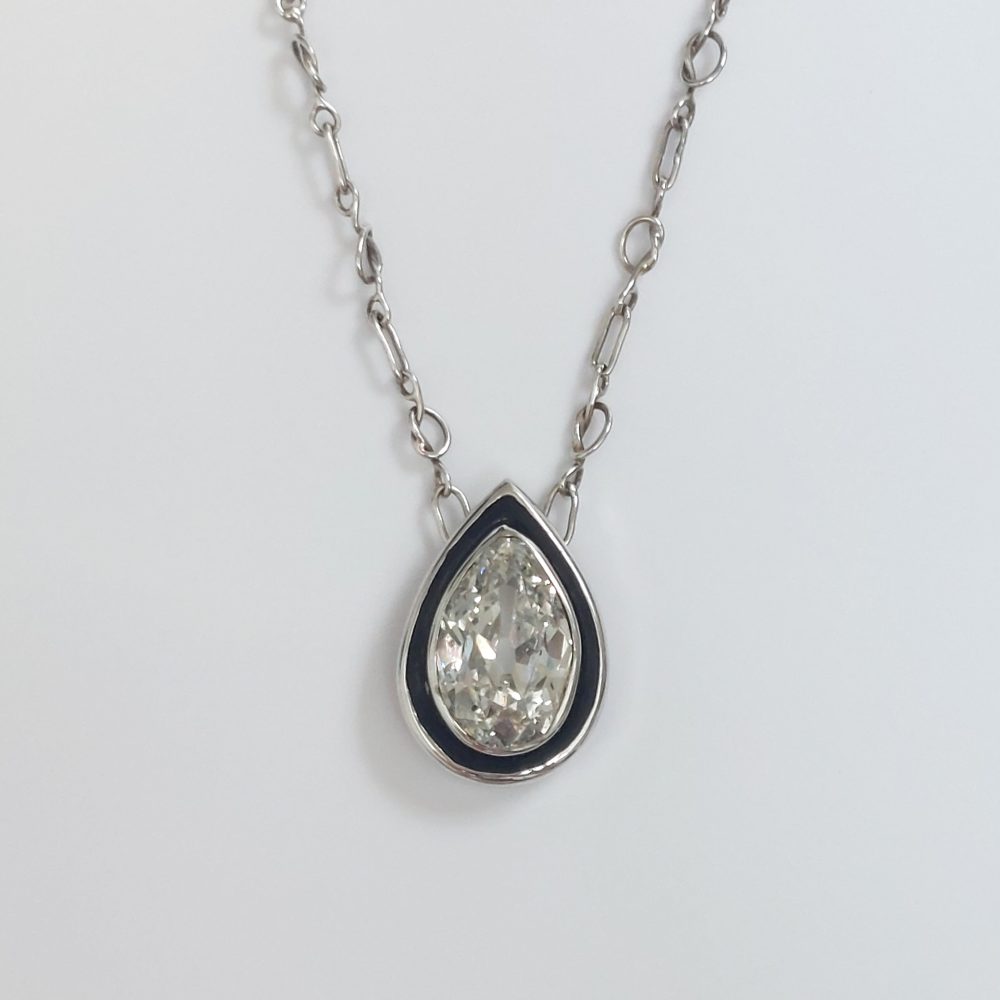 Vintage 1.52ct Pear Shape Diamond Pendant Necklace