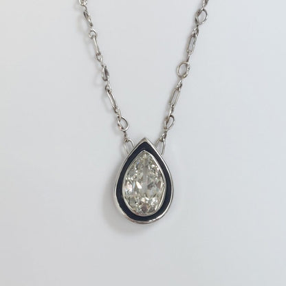 Vintage 1.52ct Pear Shape Diamond Pendant Necklace